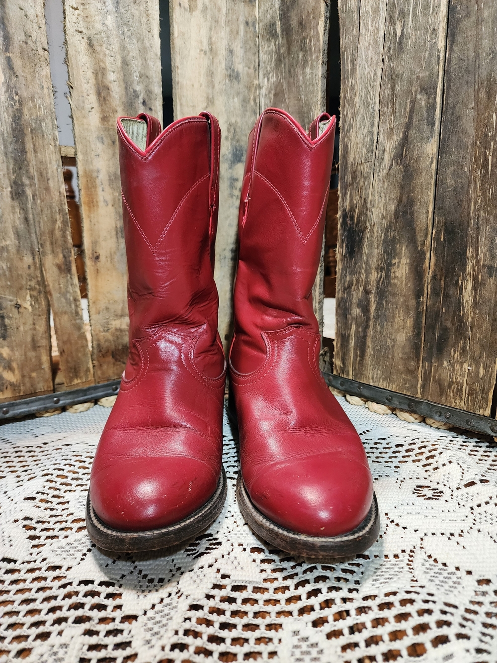 Women's Red Leather Western Boots